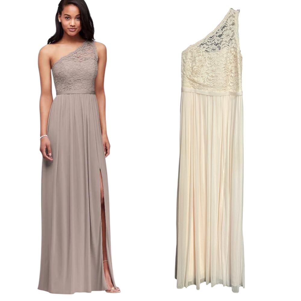 David's Bridal One Shoulder Long Lace and Tulle Dress size 10 Bridesmaid Guest
